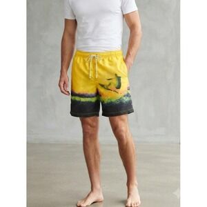 Old Navy Surf Graphic Yellow Retro Y2K Beach Swim Trunks Small